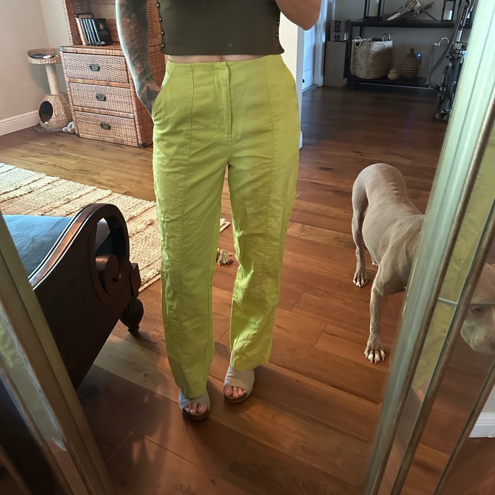 Zara Lime Green linen Women's Pants